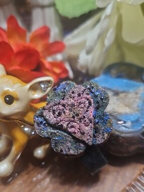 Hand Crafted Genuine Leather Tooled Painted Flower Dog Collar Charm NEW